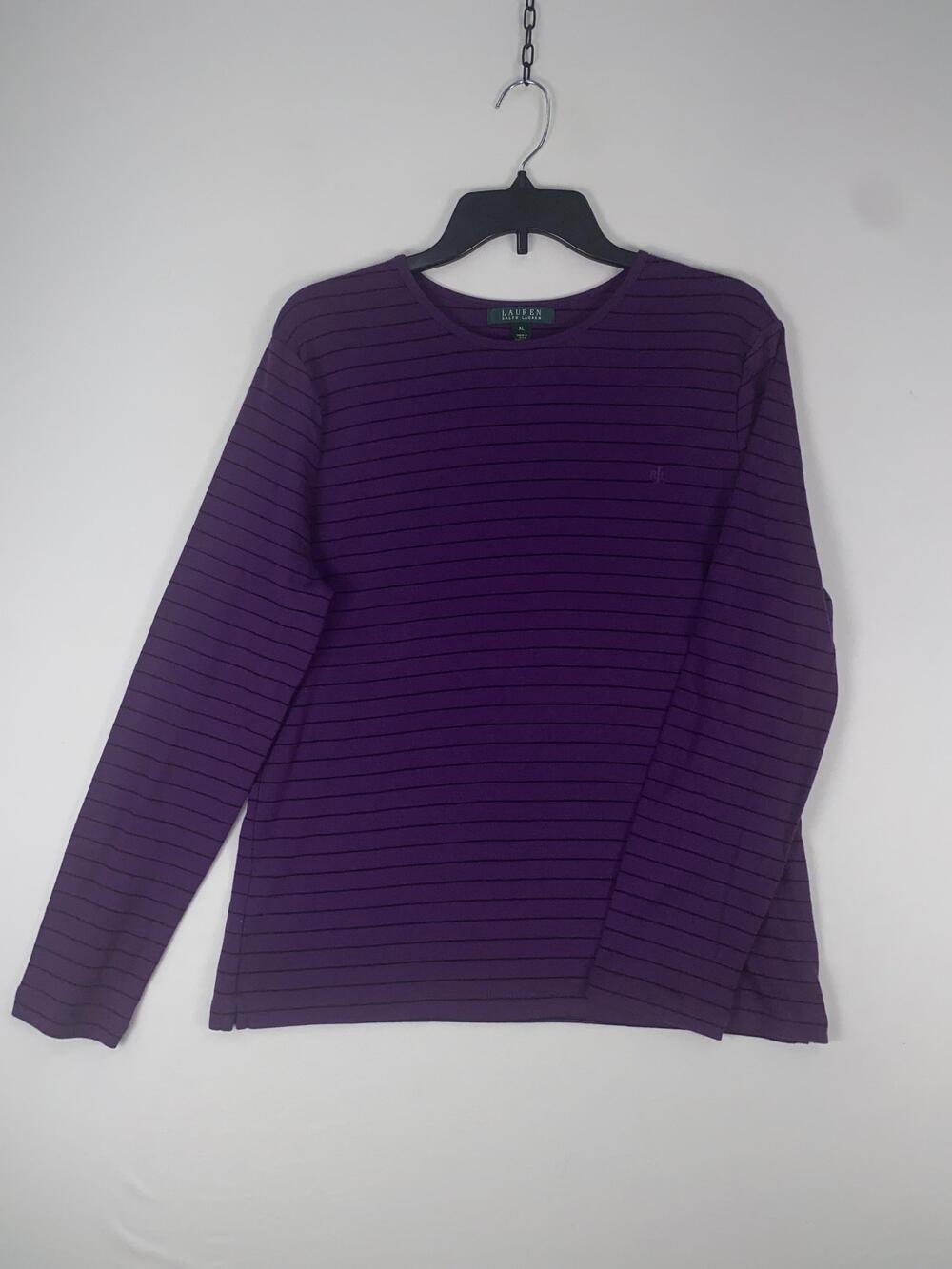Lauren Ralph Lauren T-shirt Womens XL Purple Striped Long Sleeve Cotton Top